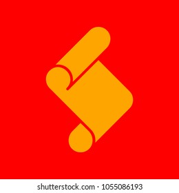 Paper scroll sign illustration. Vector. Orange icon with white holes if exist at red background. Isolated.