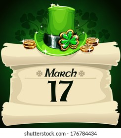Paper scroll with symbols of St. Patric's Day. In the EPS file, each element is grouped separately.
