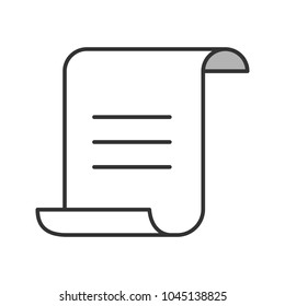 Paper scroll with text color icon. Document, certificate. Isolated vector illustration