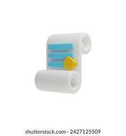 Paper scroll with text and yellow stamp, legal services 3D style, vector illustration isolated on white background. Decorative design element, legal document