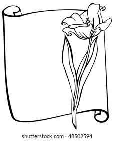 Paper scroll with tulip. Copy space available