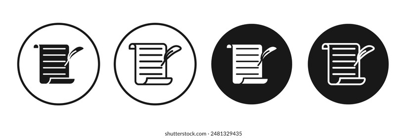 Paper Scroll vector icon set black filled and outlined style.
