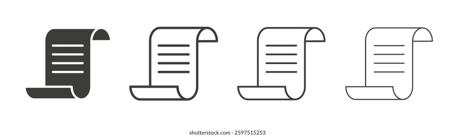 Paper Scroll vector icon set in black and white color.
