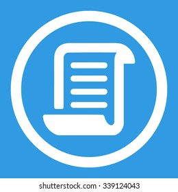 Paper Scroll vector icon. Style is flat rounded symbol, white color, rounded angles, blue background.