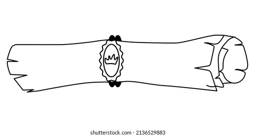Paper scroll with wax seal of the crown. Simple hand drawing.