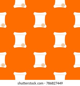 Paper scroll with wax seal pattern repeat seamless in orange color for any design. Vector geometric illustration