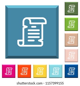Paper scroll white icons on edged square buttons in various trendy colors