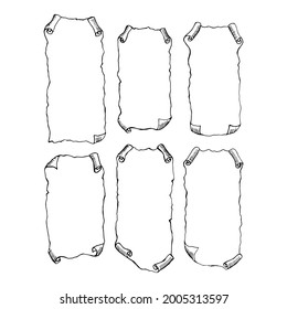 Paper scrolls. Black and white illustration isolated for packaging, cover and other design