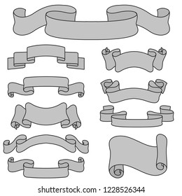 Paper scrolls. Gray outline set isolated on white background. Vector illustration