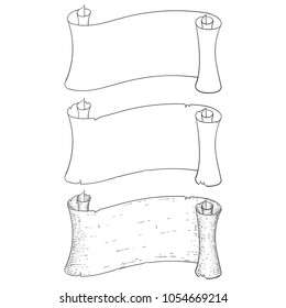 Paper scrolls. Hand drawn sketch. Vector illustration isolated on white background