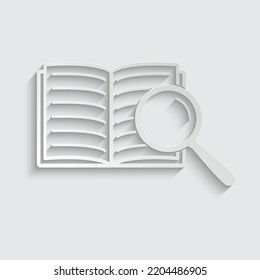 paper search in book icon vector search text sign