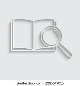 búsqueda de papel en el símbolo de búsqueda de texto vectorial de icono de libro