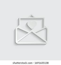 paper sent letter mail icon.  envelope with a heart icon. Love message sign. 