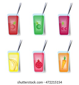 Paper set fruit drinks. Vector illustration.