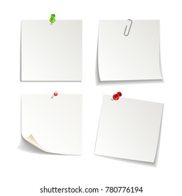 paper set of isolated white sticky note, vector illustration