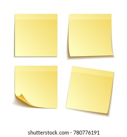 paper set of isolated yellow sticky notes, vector illustration