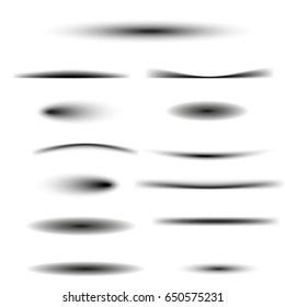 Paper Set sheet oval shadow effect. Vector transparent realistic shadows.