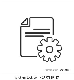 paper setting icon outline. paper with cogwheel icon vector design. isolated on white background