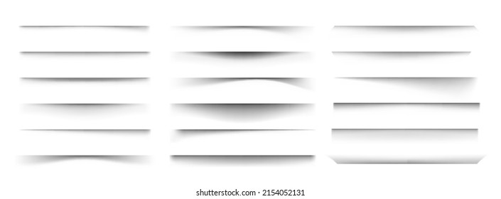 Paper shadow effect. Realistic overlay divider, transparent poster and banner shadows. Vector flyer border line isolated set. Sheet pages separations elements collection isolated on white