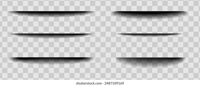 Paper shadow effect. Realistic transparent overlay shadows, poster flyer business card banner shadow. Vector design elements divider lines	