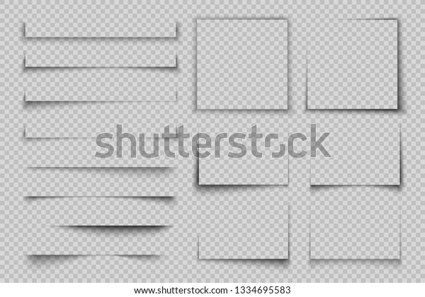 Paper shadow effect. Rectangle box square shadow,\
realistic transparent label element, banner poster flyer vector\
shadow set