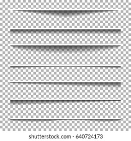 Paper shadow effect set. Transparent realistic decoration elements  for banner. Template for advertising isolated background. Vector illustration.