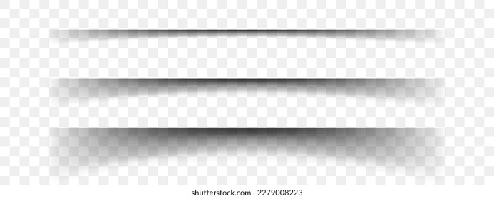 Paper shadow effects. Horizontal divider lines. Notebook worksheet, book page, card, flyer, banner, poster with soft blurred edges on transparent background. Vector realistic illustration