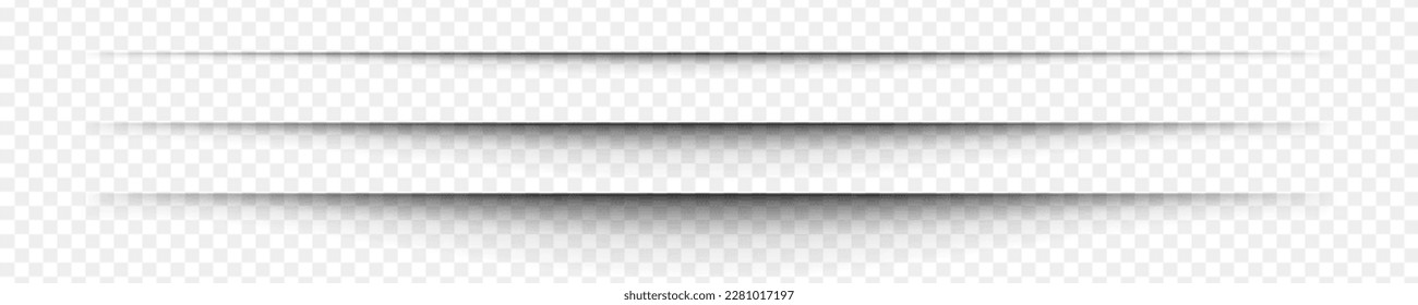 Paper shadow effects. Soft blurred edges of notebook worksheet, book page, card, flyer, banner, poster. Horizontal divider lines isolated on transparent background. Vector illustration