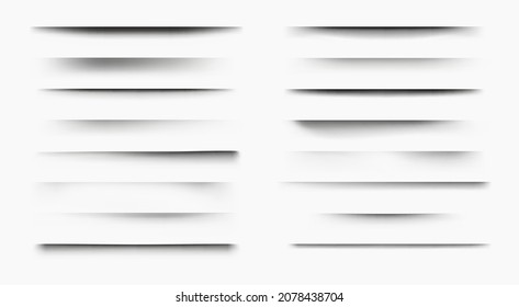 Paper shadow. Realistic page edge shadow overlay and 3D divider effect, poster and banner bottom and side transparent shadow. Vector isolated shaded box set