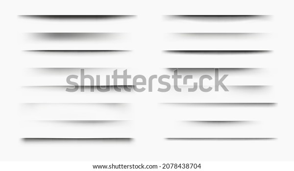 Paper shadow. Realistic page edge\
shadow overlay and 3D divider effect, poster and banner bottom and\
side transparent shadow. Vector isolated shaded box\
set