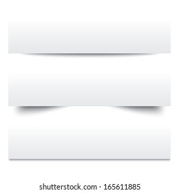 Paper shadows. Collection of white note papers. Paper separators, dividers. Page delimiters. Vector illustration.