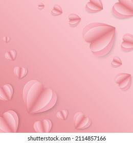 Paper in the shape of a flying heart on pink background, vector symbol of love for women. Happy Women's, Mother, Valentine's Day, Birthday card design.