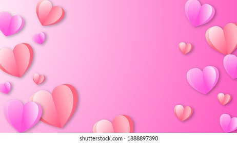 Paper shape of heart flying on pink background. Valentine's day. Valentine day card. Valentine day heart. Vector love postcard for Valentine day.