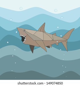 Paper shark in the sea, vector illustration