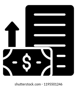 Paper sheet with banknote indicating financial statement icon 