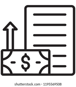 Paper sheet with banknote indicating financial statement icon 