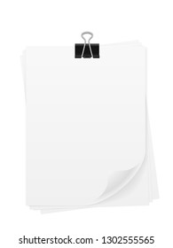 Paper sheet and binder clip on a white background.