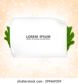 Paper sheet with christmas tree. Christmas background. EPS10 vector