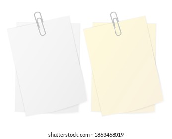 Hoja de papel y clip de papel sobre un fondo blanco.