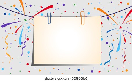 Paper sheet with clips on a festive background. Eps 10