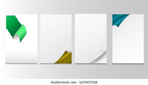 Hoja de papel con esquinas onduladas. Ilustración vectorial. 