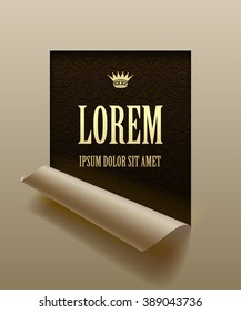 Folha de papel cortada emoldurada e parcialmente enrolada com fundo ornamental em cores vintage escuras. O plano de fundo inferior está em camadas separadas por fácil mudança para outra. Ilustração vetorial.
