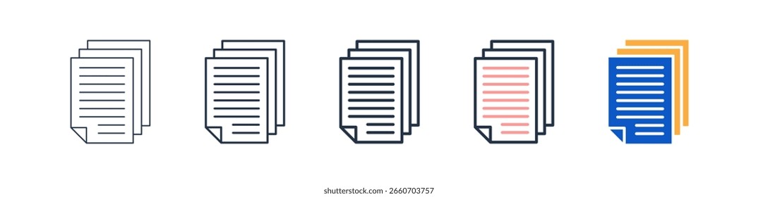 Os ícones de estilo diferente da folha de papel definem a ilustração vetorial.