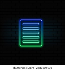 Paper Sheet Document Icon Vector Template. neon style.