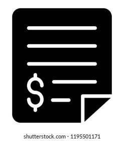 Paper sheet with dollar symbol indicating financial statement icon 
