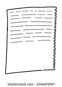 Paper sheet in doodle style. Clip art for planning, diary, sticker. Hand drawn vector design element. Contour drawing isolated on white.