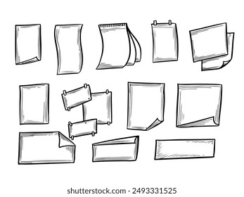 Paper sheet doodle style line art set vector