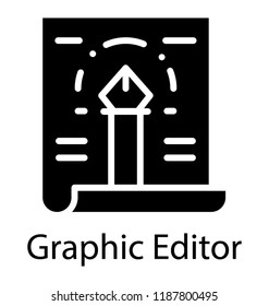 Paper sheet embedded with pen tool showing graphic editor icon 