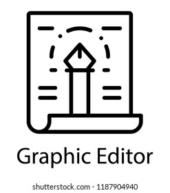 Paper sheet embedded with pen tool showing graphic editor icon
