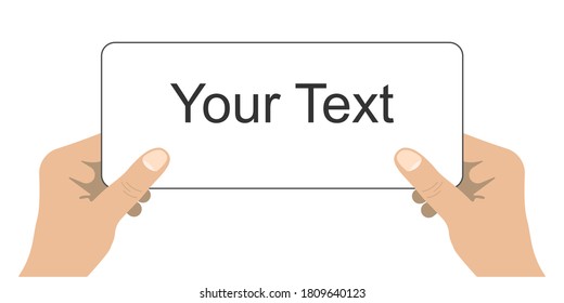 Paper sheet empty in human hands. Sketch mockup, template for announcement, ads, message, notes, drawing. Person keep white blank, banner, poster. Vector illustration isolated on white background. EPS